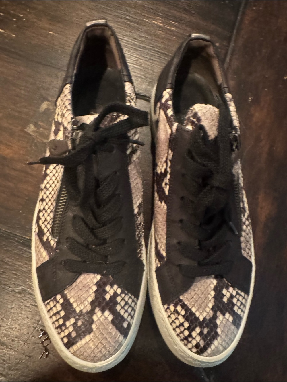 Paul Green Carla Black and Gray Snake-Print Lace-Up Sneakers